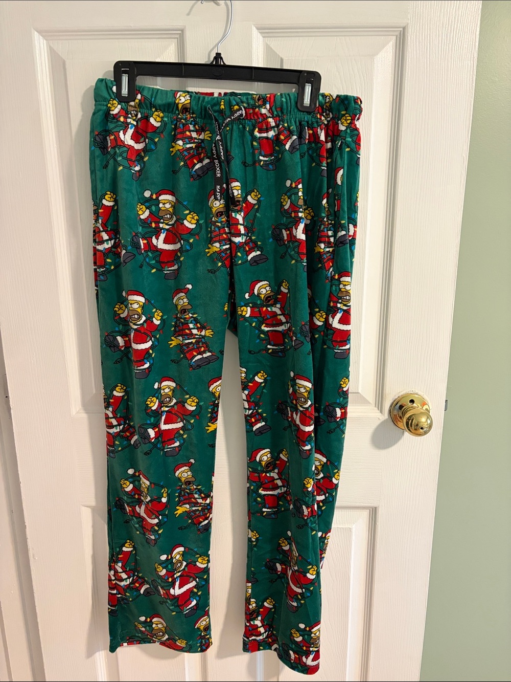 Happy Boxer Green Holiday Pajama Pants with Simpson Santa Print